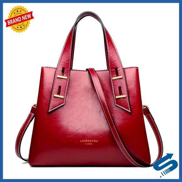 Genuine Leather Crossbody Satchel with Adjustable Strap 3 Compartments